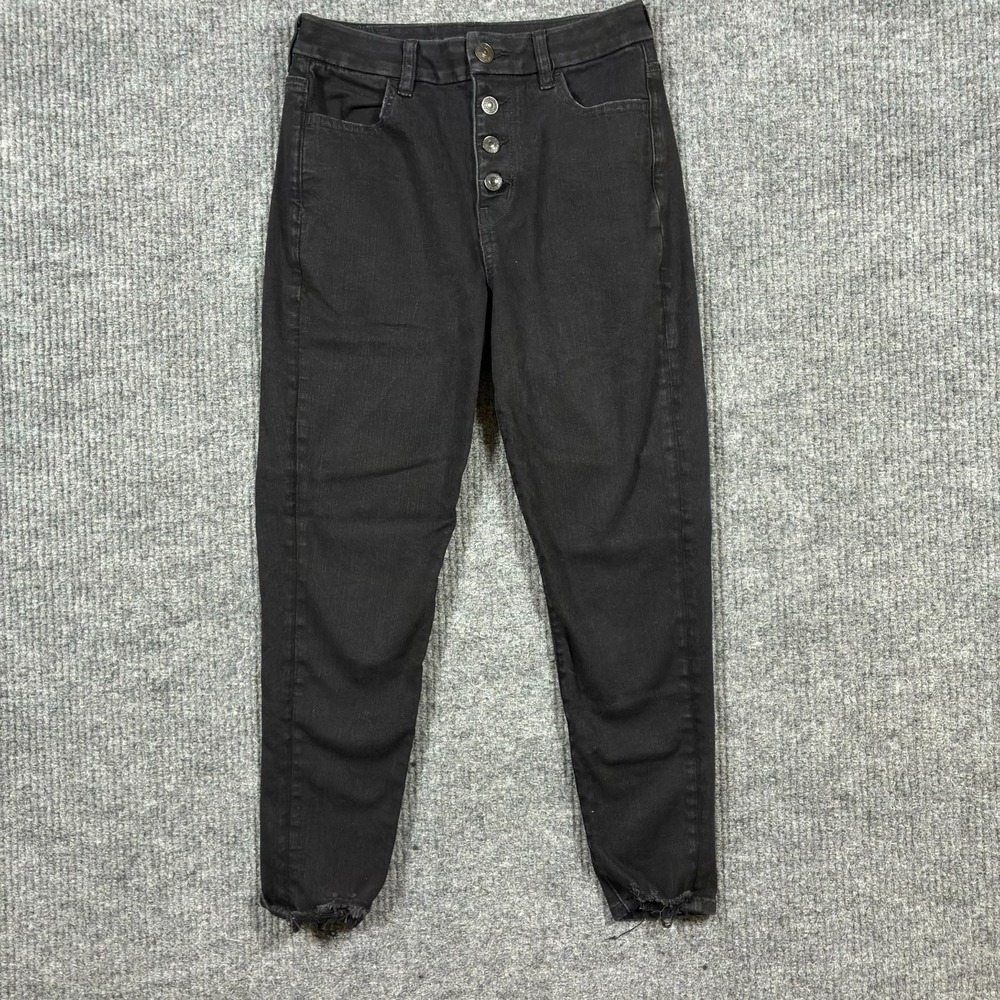 American Eagle Curvy Hi-Rise Jegging Crop W27" Black Denim Button Fly Dream Jean